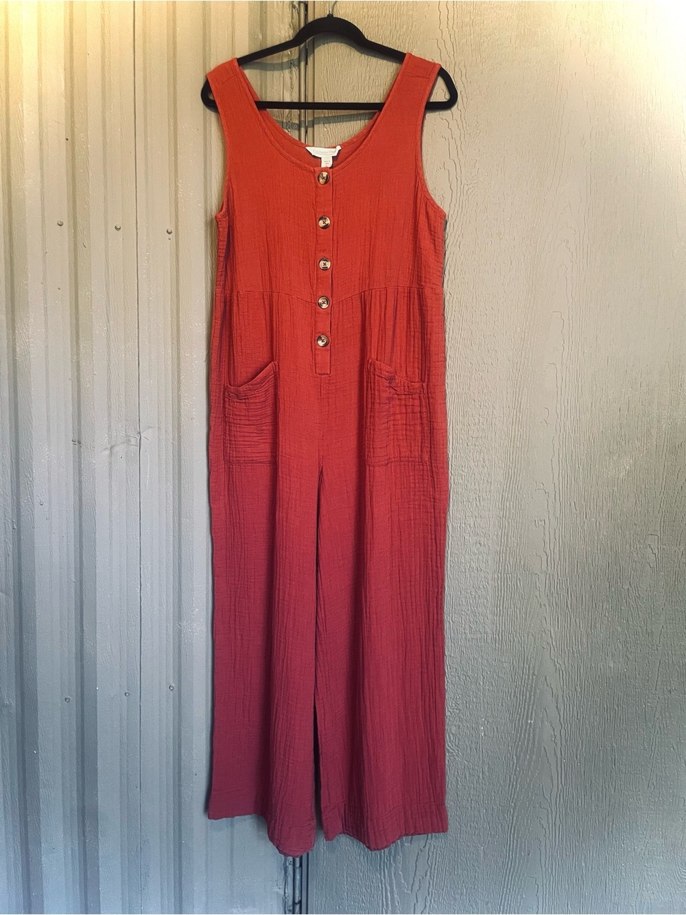 Coldwater Creek Jumpsuit Crinkle Cotton Gauzy Wide-leg Relaxed Big Fit Pockets 6
